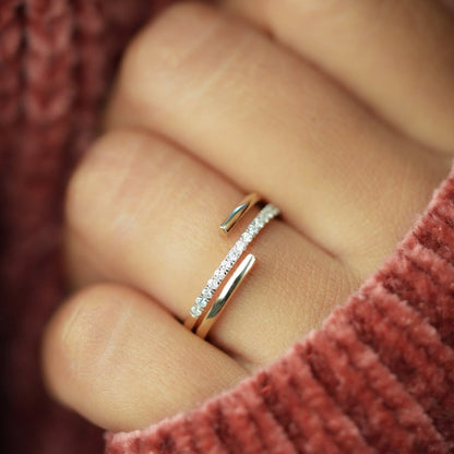 14K Solid Gold Minimalist Wraparound Triple Band Ring