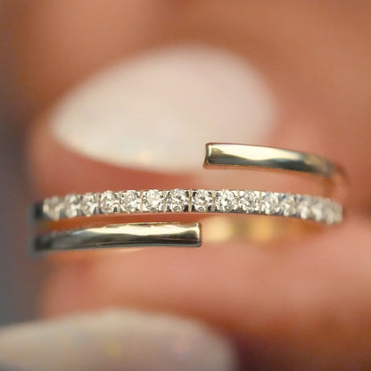 14K Solid Gold Minimalist Wraparound Triple Band Ring