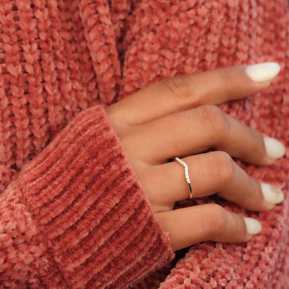 Lab Diamond Chevron Ring 14K Gold, V Shape Stacking Band