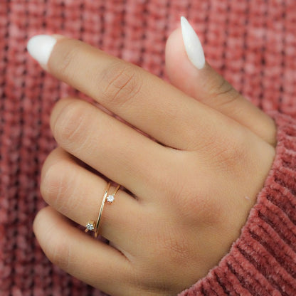 Criss Cross Lab Diamond Ring for Women, Minimalist Open Band Ring