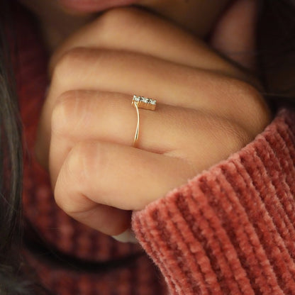 Three Stone Lab Diamond Ring 14K Gold Minima Ring for Women
