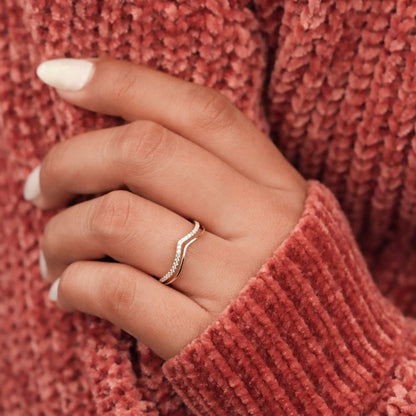 Lab Diamond V Shape Wedding Band 14K Gold, Pave Stacking Ring
