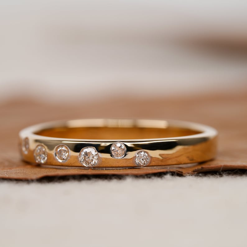14K Gold Flush Set Round Lab Diamond Stacking Ring