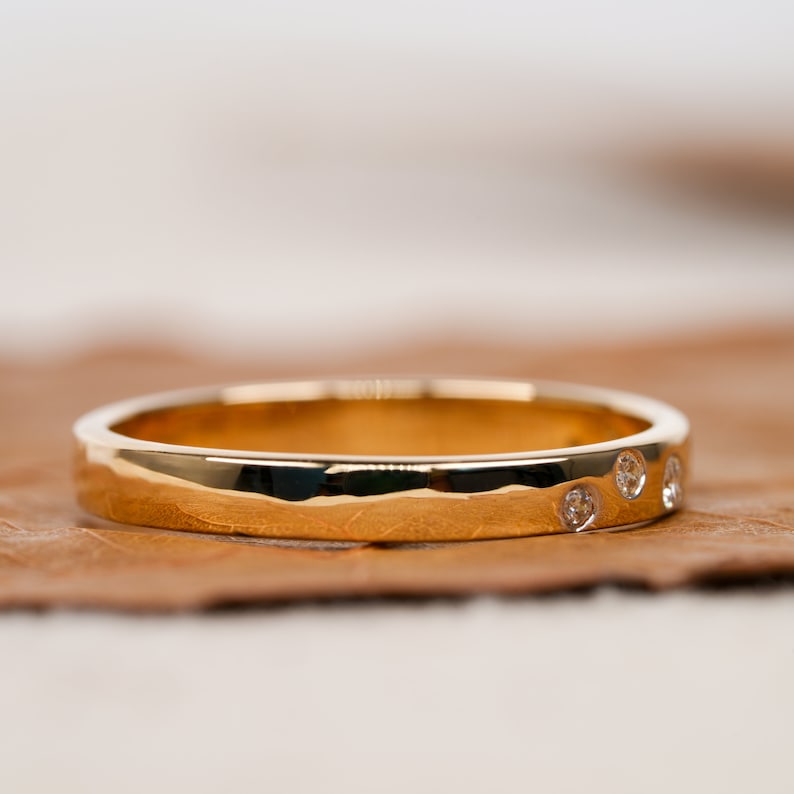 14K Gold Flush Set Round Lab Diamond Stacking Ring