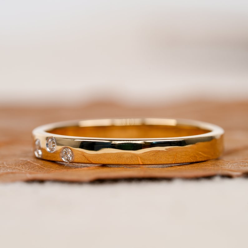 14K Gold Flush Set Round Lab Diamond Stacking Ring