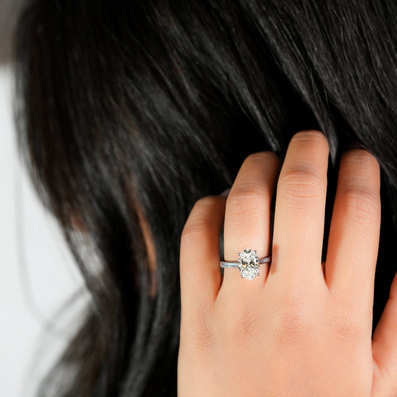 Oval Lab Diamond Ring Solitaire Engagement Ring, IGI Certified