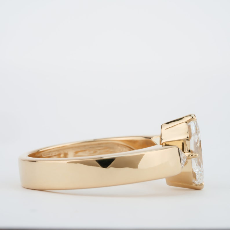 Dutch Marquise Lab Diamond Ring, Bold Band Triangle Wedding Ring