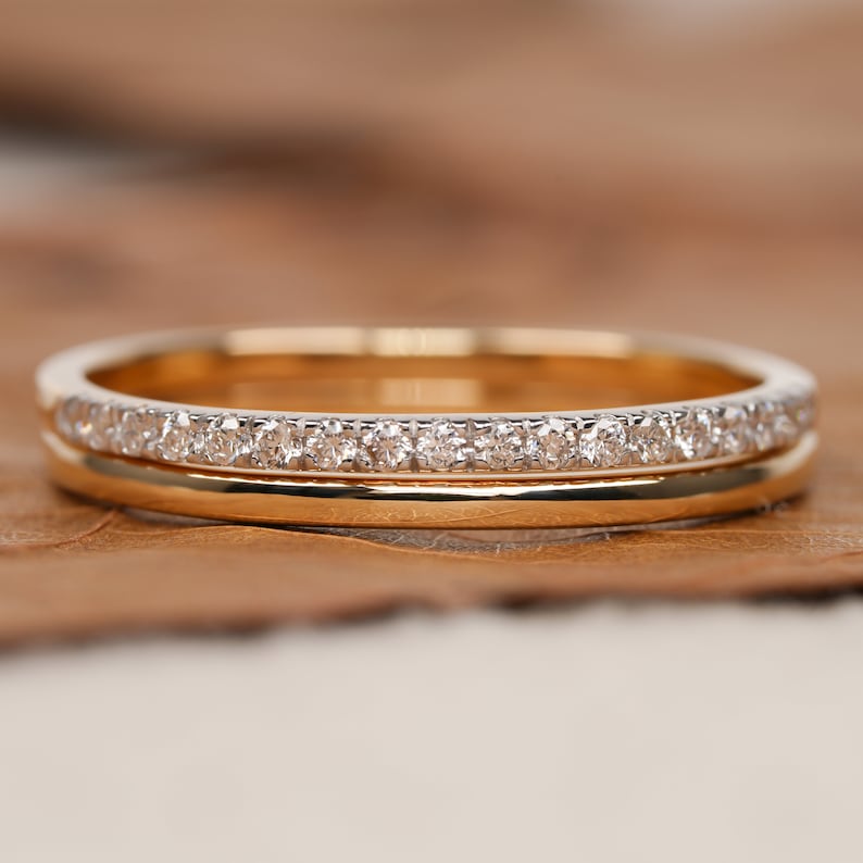 14K Gold Minimalist Lab Grown Diamond Wedding & Eternity Band Set