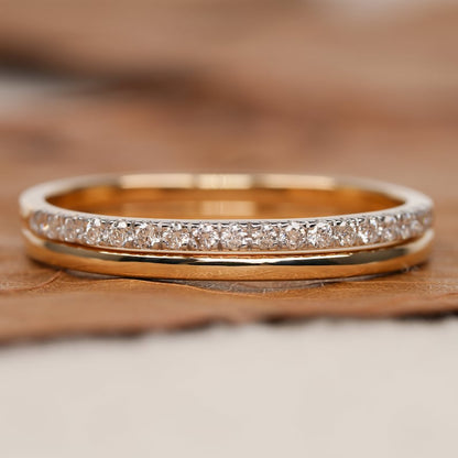 14K Gold Minimalist Lab Grown Diamond Wedding & Eternity Band Set