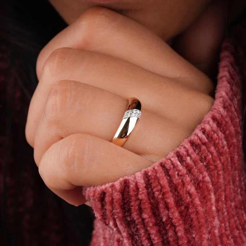 14K Gold High Dome Pave Lab Diamond Statement Ring