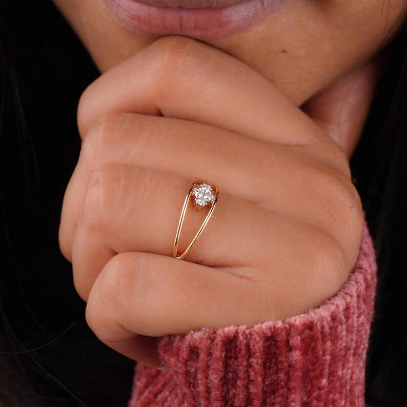 Round Lab Diamond Cluster Split Shank Engagement Ring