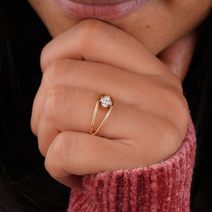 Round Lab Diamond Cluster Split Shank Engagement Ring