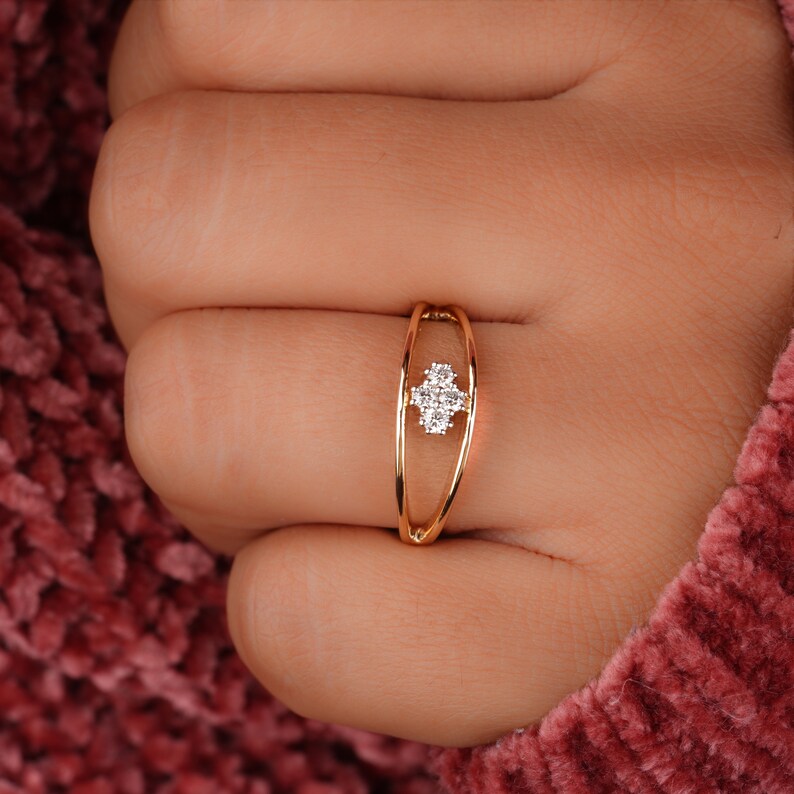 Round Lab Diamond Cluster Split Shank Engagement Ring