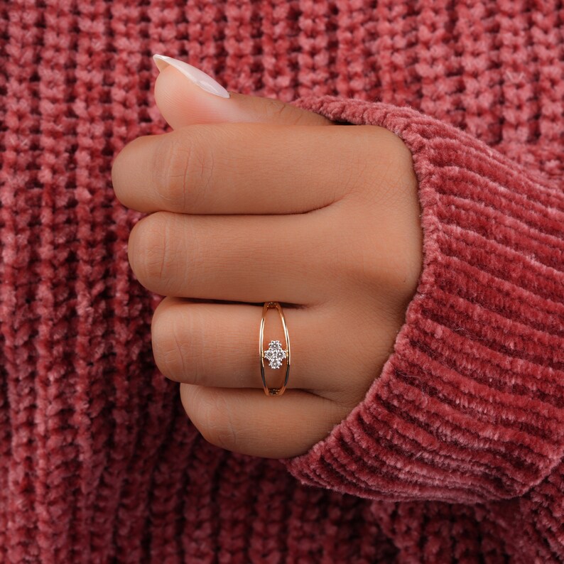 Round Lab Diamond Cluster Split Shank Engagement Ring