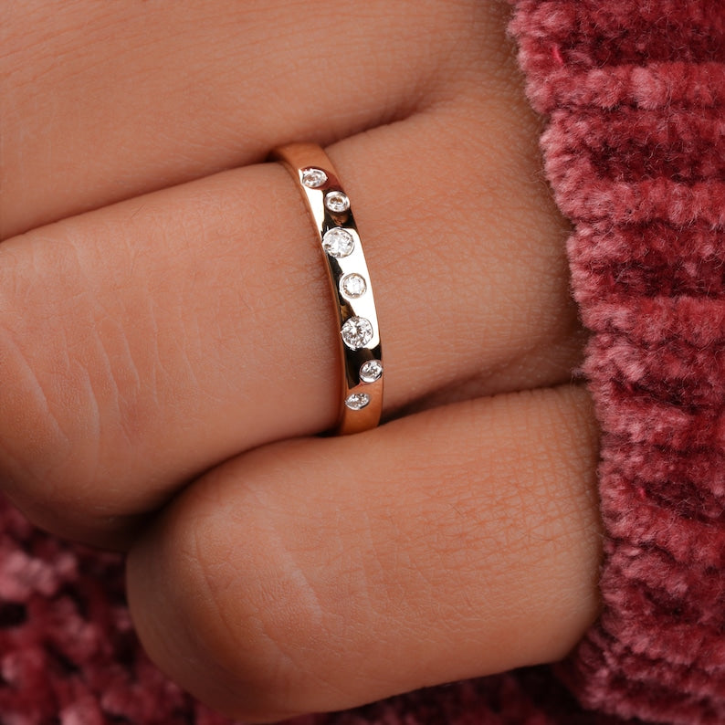 14K Gold Flush Set Round Lab Diamond Stacking Ring
