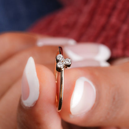 14K Gold Lab Grown Diamond Triangle Pave Stacking Ring