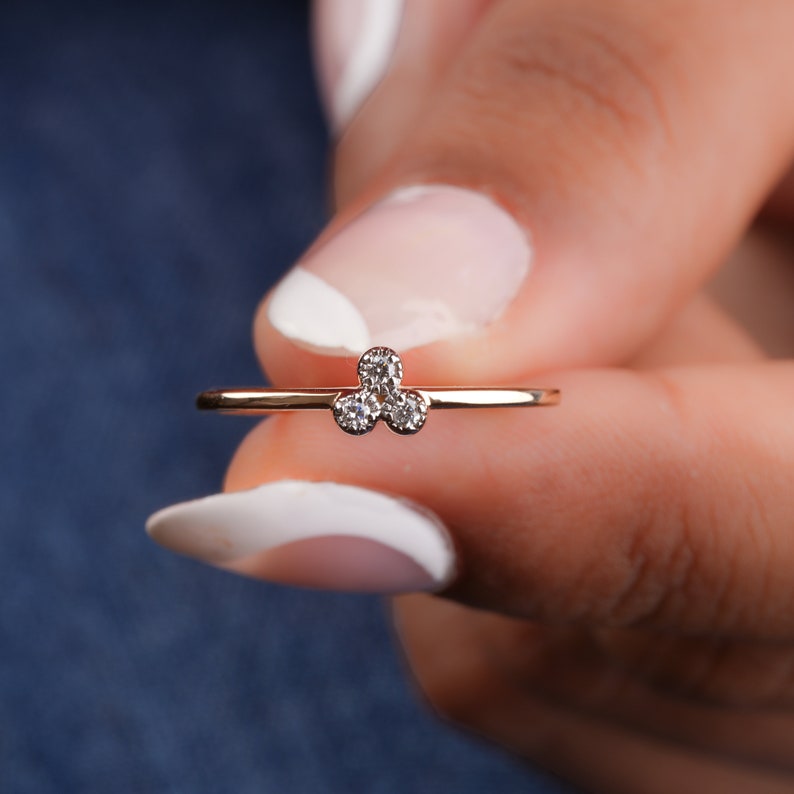 14K Gold Lab Grown Diamond Triangle Pave Stacking Ring