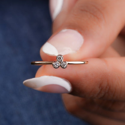 14K Gold Lab Grown Diamond Triangle Pave Stacking Ring
