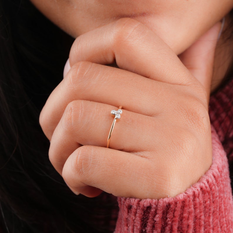 14K Gold Lab Grown Diamond Triangle Pave Stacking Ring