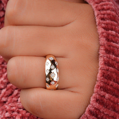 Lab Diamond Starburst Dome Ring – 14K Gold Celestial Band