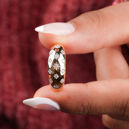 Lab Diamond Starburst Dome Ring – 14K Gold Celestial Band