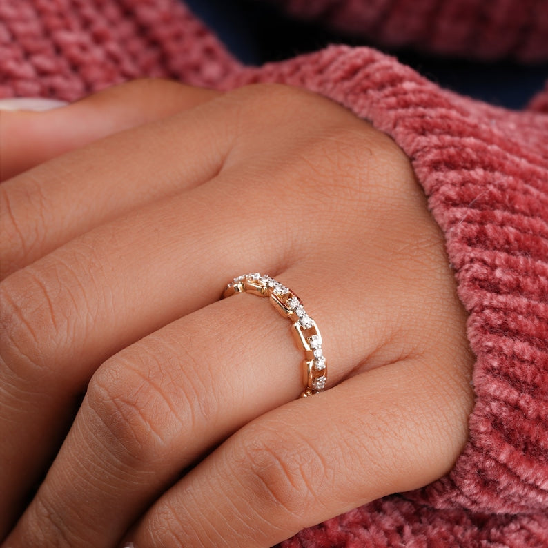 14K Gold Lab Grown Diamond Open Link Chain Ring