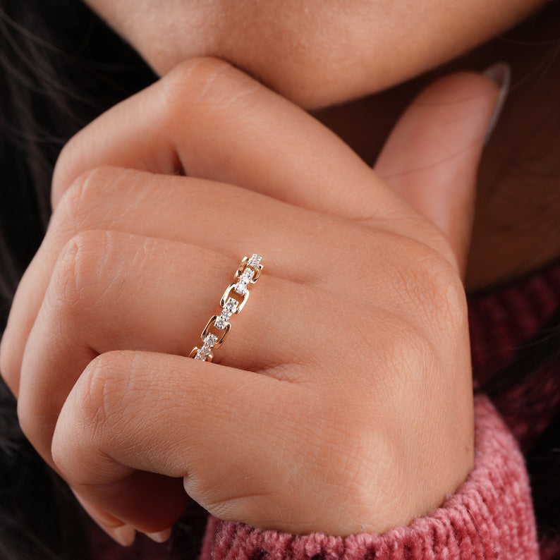 14K Gold Lab Grown Diamond Open Link Chain Ring