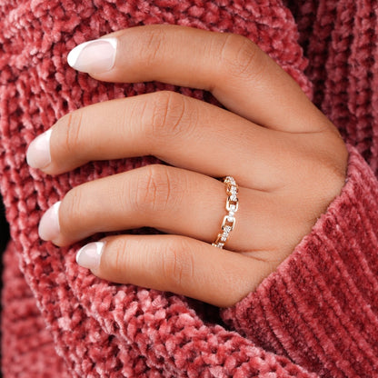14K Gold Lab Grown Diamond Open Link Chain Ring