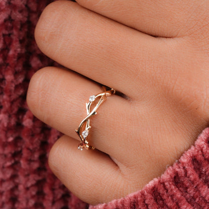 Art Deco Lab Grown Diamond Twig Engagement & Wedding Band