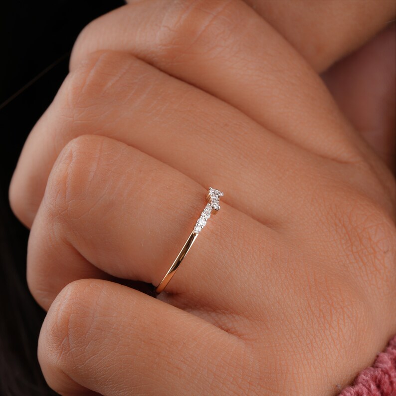 14K Gold Lab Grown Diamond Minimalist Cluster Wedding Ring