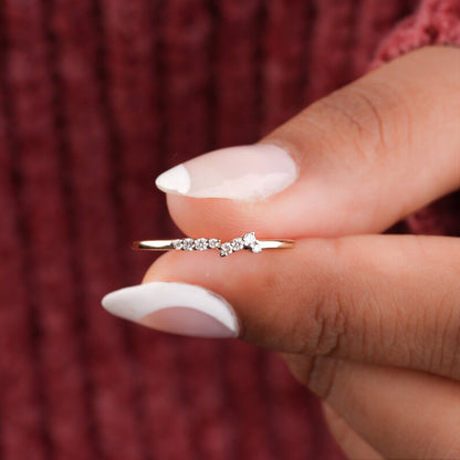 14K Gold Lab Grown Diamond Minimalist Cluster Wedding Ring