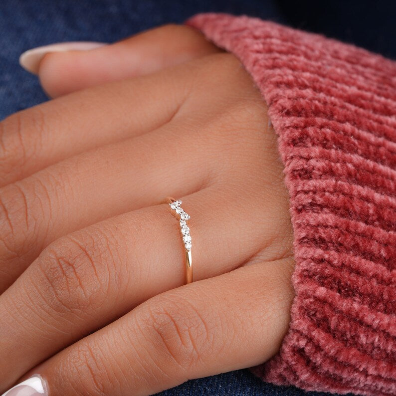 14K Gold Lab Grown Diamond Minimalist Cluster Wedding Ring