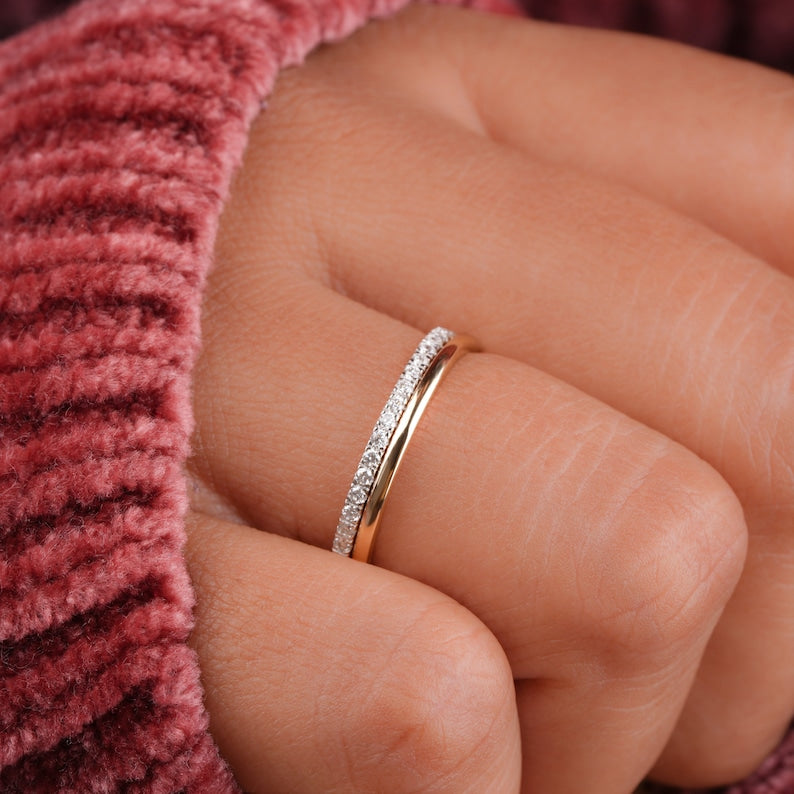 14K Gold Minimalist Lab Grown Diamond Wedding & Eternity Band Set