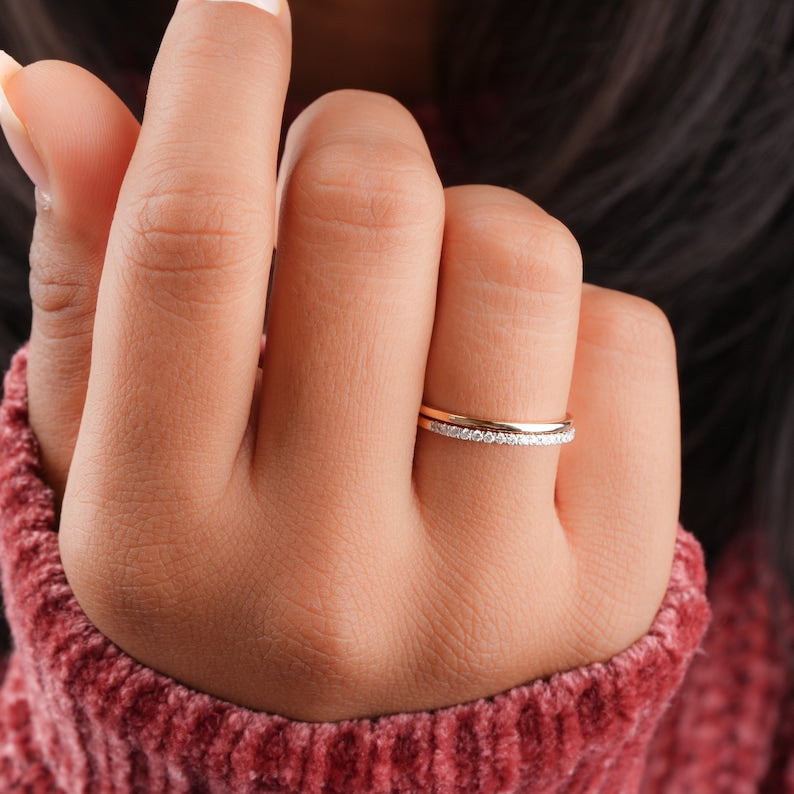 14K Gold Minimalist Lab Grown Diamond Wedding & Eternity Band Set