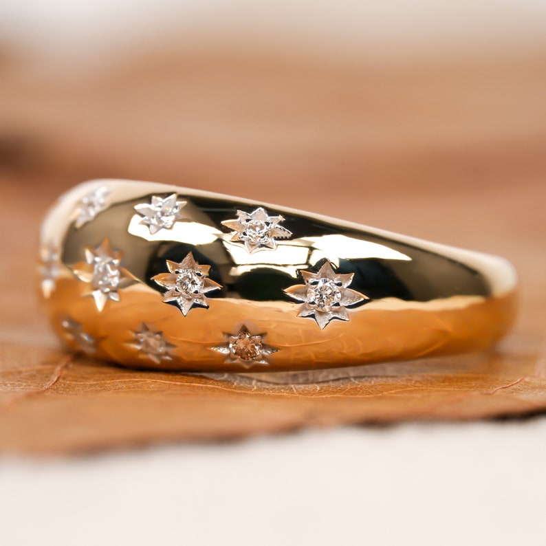 Lab Diamond Starburst Dome Ring – 14K Gold Celestial Band