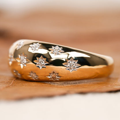 Lab Diamond Starburst Dome Ring – 14K Gold Celestial Band