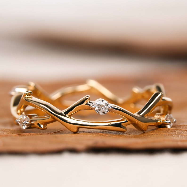 Art Deco Lab Grown Diamond Twig Engagement & Wedding Band