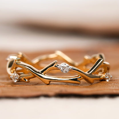 Art Deco Lab Grown Diamond Twig Engagement & Wedding Band