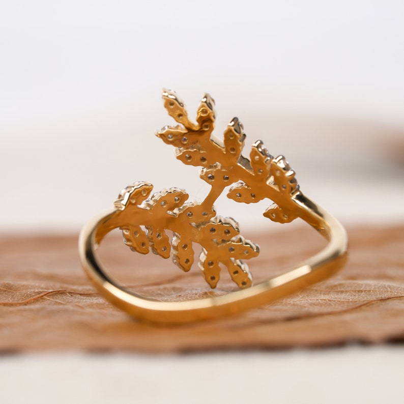 Nature Inspired Vine Ring for Women, Lab Diamond Leaf Ring