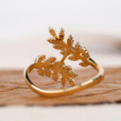 Nature Inspired Vine Ring for Women, Lab Diamond Leaf Ring