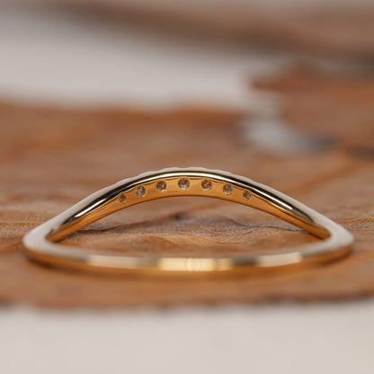 14K Yellow Gold Lab Diamond Curved Wedding Band