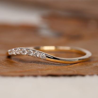14K Yellow Gold Lab Diamond Curved Wedding Band
