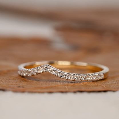 Lab Diamond Chevron Ring 14K Gold, V Shape Stacking Band
