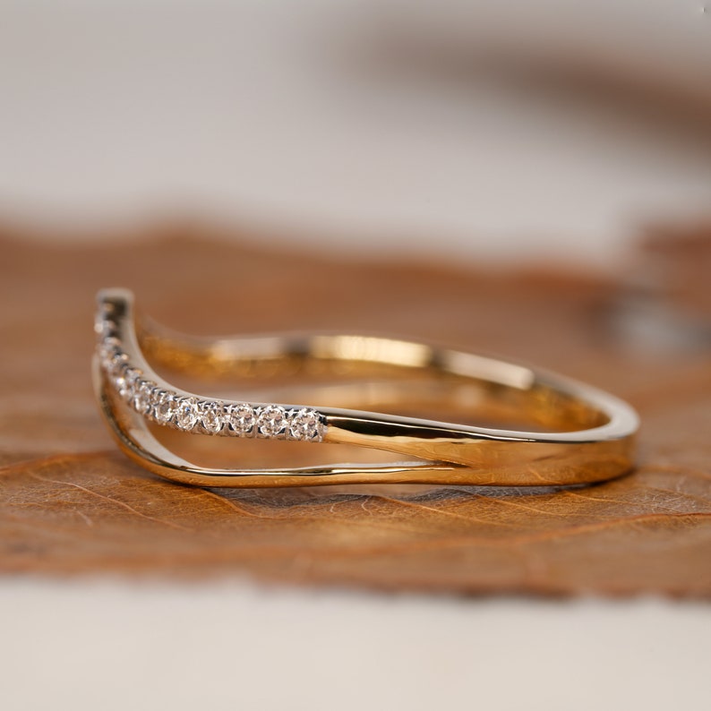 Lab Diamond V Shape Wedding Band 14K Gold, Pave Stacking Ring