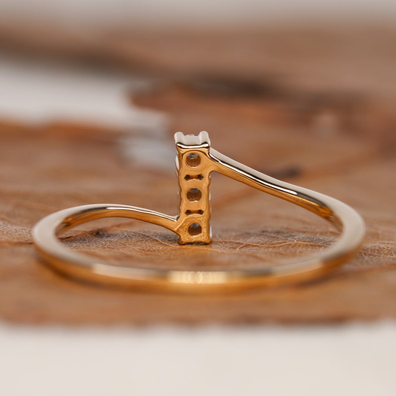 Three Stone Lab Diamond Ring 14K Gold Minima Ring for Women