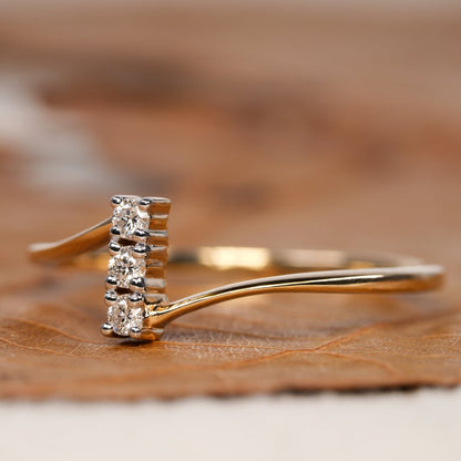 Three Stone Lab Diamond Ring 14K Gold Minima Ring for Women