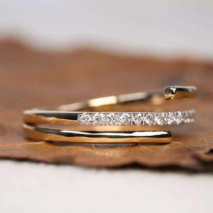 14K Solid Gold Minimalist Wraparound Triple Band Ring