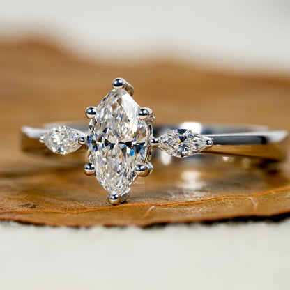 Marquise Lab Diamond Three Stone wedding ring