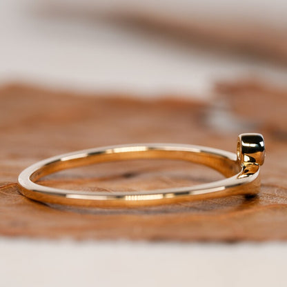 Lab Grown Diamond Curved Solitaire Ring 14K Gold Dainty Stackable Ring