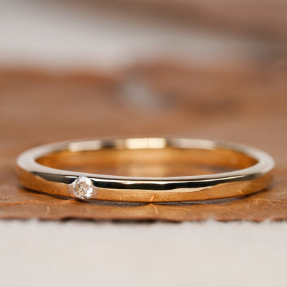 Single Round Lab Diamond Ring – Thin Minimalist Stacking Ring for Her